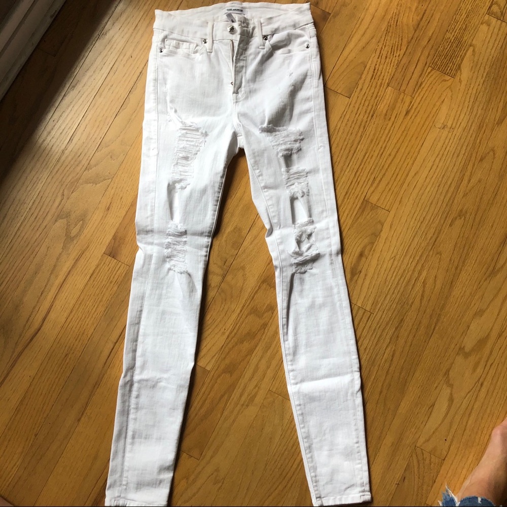 GOOD AMERICAN Good Leg white ripped skinny jeans